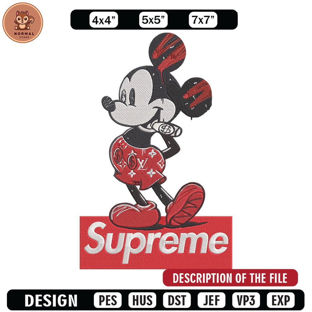 Supreme mickey Embroidery Design, Mickey Embroidery, Embroidery File, Supreme Embroidery, Anime shirt, Digital download.jpg