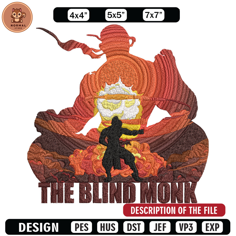 The blind monk Embroidery Design, Poster Embroidery, Embroidery File, Anime Embroidery, Anime shirt, Digital download.jpg