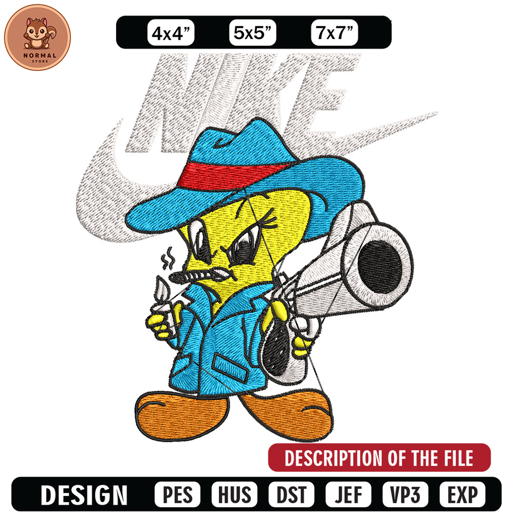 Tweety Nike Embroidery design, Tweety Nike Embroidery, Nike design, Embroidery file, cartoon shirt, Instant download..jpg