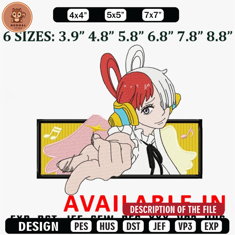 Uta one piece frame embroidery design, Anime Embroidery, Anime shirt, Anime design, Embroidered shirt, digital download.jpg