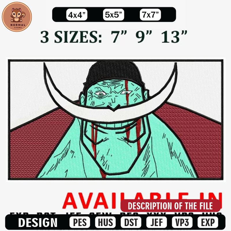 White Beard frame embroidery design, Anime Embroidery, Anime shirt, Anime design, Embroidered shirt, digital download.jpg