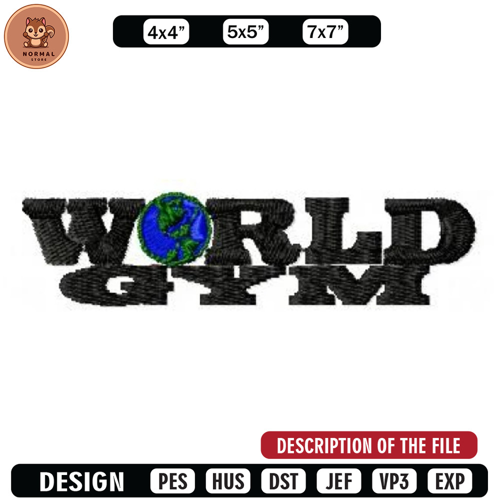 World gym embroidery design, Embroidery design, Sale design, Embroidered shirt, Logo Embroidered, digital download.jpg