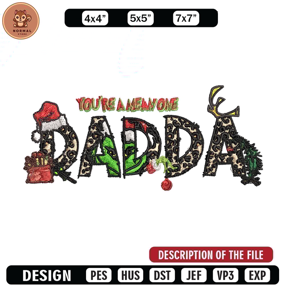 You're One Mean Dadda Grinch Christmas Embroidery design, Grinch Christmas Embroidery, Grinch design, Digital download..jpg