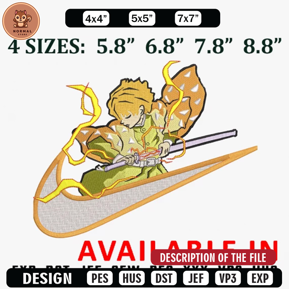 Zenitsu sleep x nike embroidery design, Anime Embroidery, Anime shirt, Anime design, Embroidered shirt, digital download.jpg