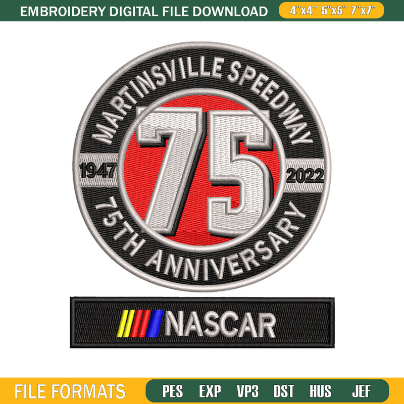 75th Anniversary embroidery design, 75th Anniversary embroidery, logo design, embroidery file, Digital download.jpg