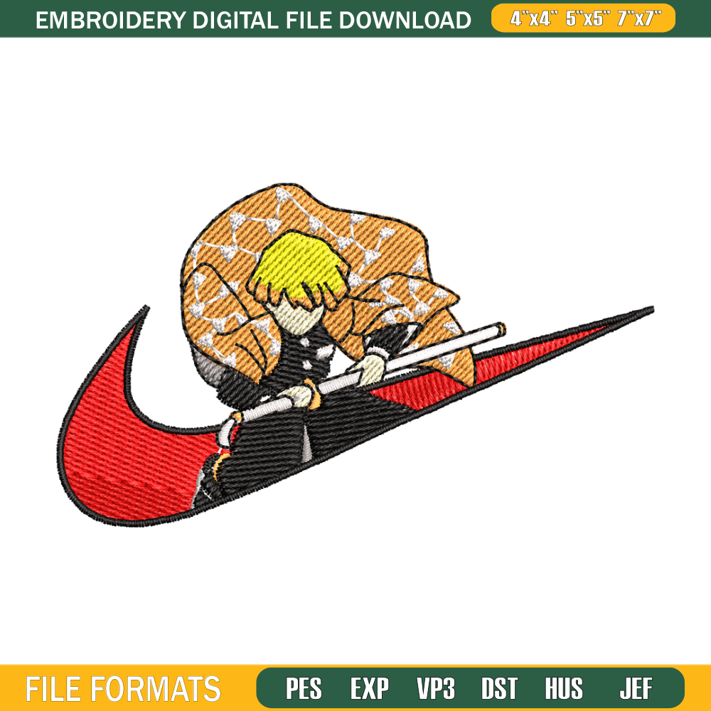 Agatsuma Zenitsu Nike embroidery design, Kimetsu no Yaiba embroidery, Nike design, anime design, Digital download.jpg