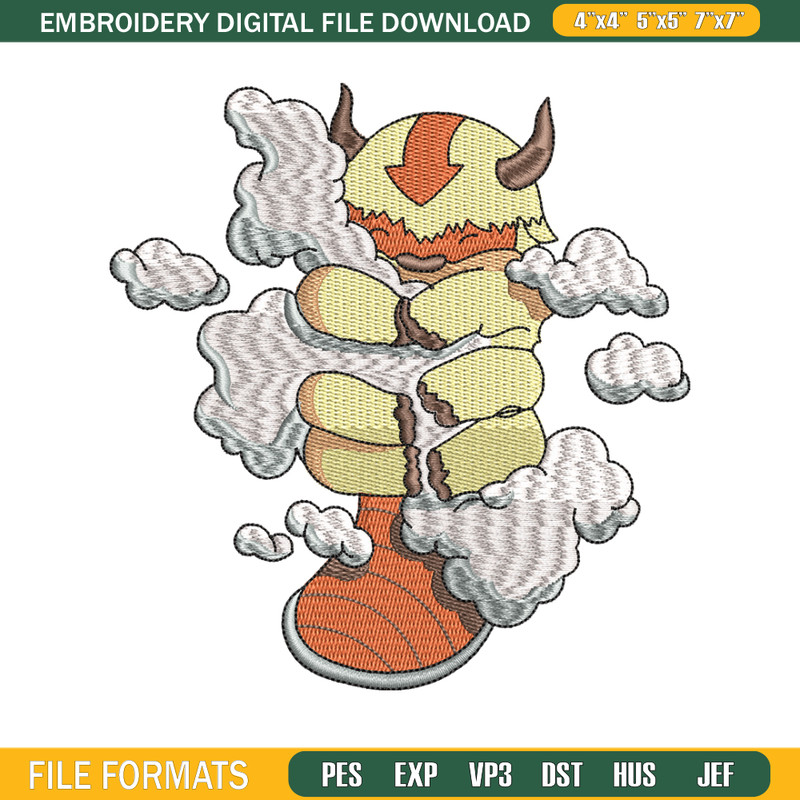 Appa With Clouds embroidery design, Avatar cartoon embroidery, cartoon design, cartoon shirt, Digital download.jpg