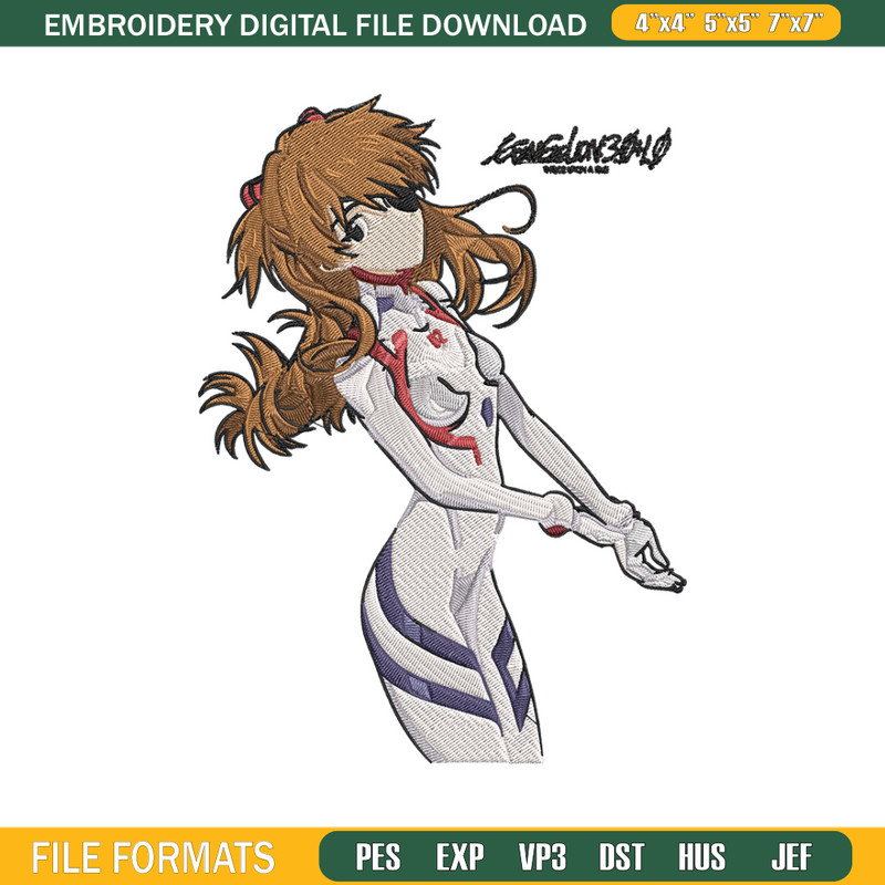 Asuka poster Embroidery Design, Evangelion Embroidery, Embroidery File, Anime Embroidery, Anime shirt, Digital download..jpg