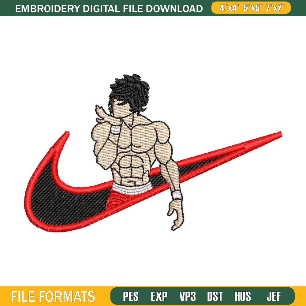Baki nike embroidery design, Baki anime embroidery, nike design, Logo shirt, anime shirt, digital download.jpg