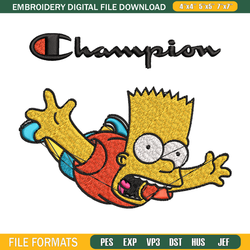 Bart Simpson Champion Embroidery design, Simpson Embroidery, cartoon design, Embroidery File, Instant download. 1.jpg