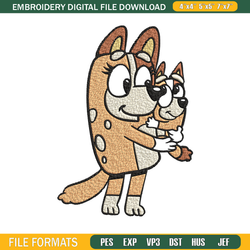 Bingo and her Mum Embroidery, Bluey Embroidery, Embroidery File, cartoon shirt, cartoon design, Digital download. 1.jpg
