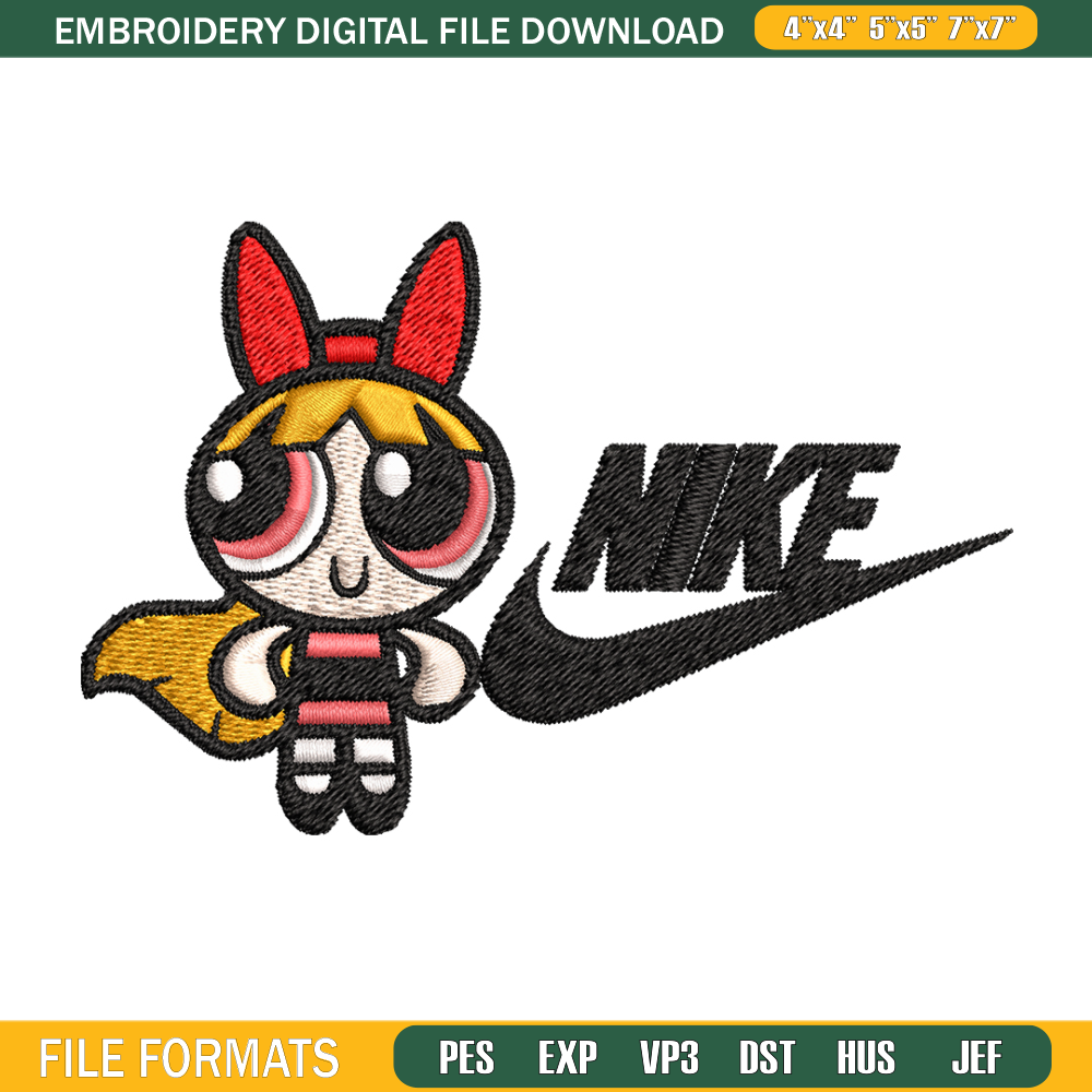 Blossom Nike Embroidery design, Powerpuff Girls cartoon Embroidery, Nike design, Embroidery file, Instant download..jpg