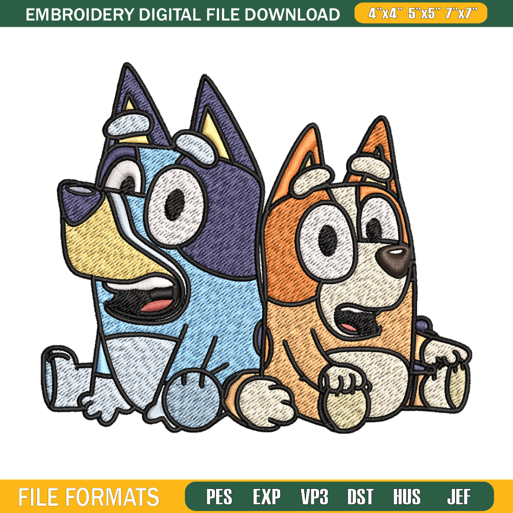 Bluey and Bingo Embroidery, Bluey Embroidery, Embroidery File, cartoon design, cartoon shirt, Digital download..jpg