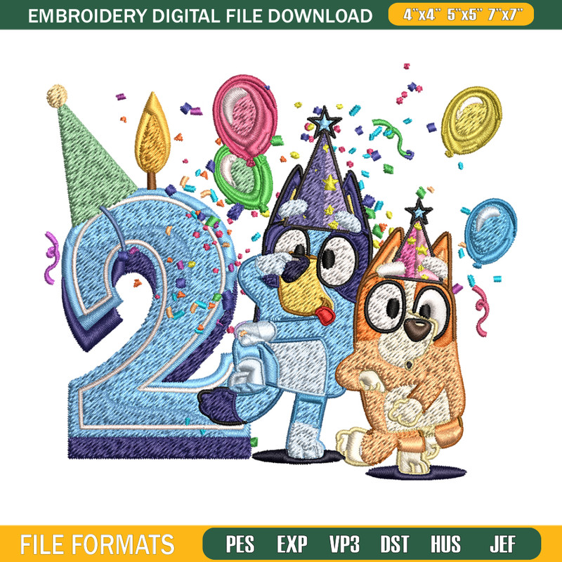 Bluey bingo 2nd birthday Embroidery, Bluey birthday Embroidery, Embroidery File, cartoon design, Digital download..jpg