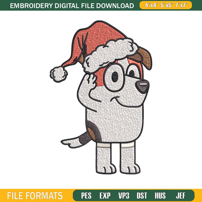 Bluey chrismas hat Embroidery Design, Bluey Embroidery, Embroidery File, Brand Embroidery, Logo shirt, Digital download.jpg