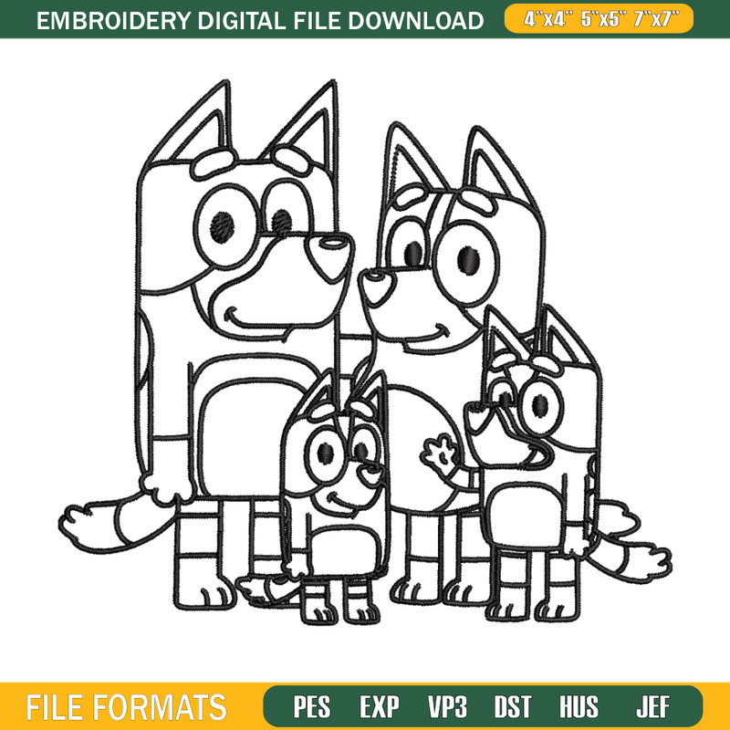 Bluey family Coloring Pages Embroidery, Bluey cartoon Embroidery, Embroidery File, cartoon design, Digital download. 1.jpg