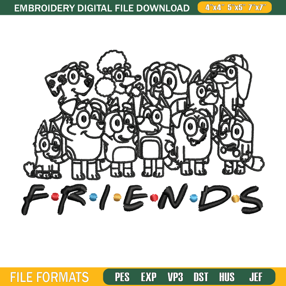 Bluey family Coloring Pages Embroidery, Bluey Embroidery, Embroidery File, cartoon design, logo shirt, Digital download. 1.jpg