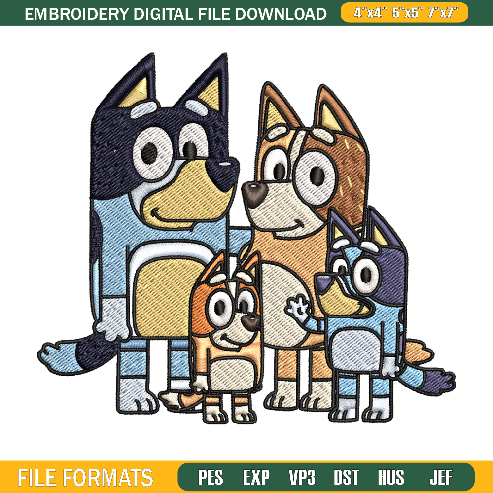 Bluey family embroidery design, Bluey Embroidery, Embroidery File, cartoon design, cartoon shirt, Instant download..jpg