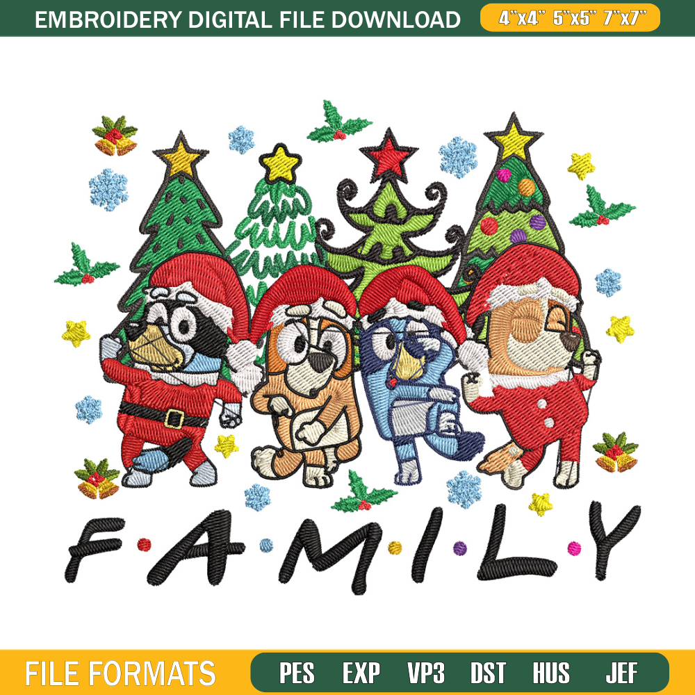 Bluey family Embroidery Design, Bluey Embroidery, Embroidery File, Chrismas Embroidery, Anime shirt, Digital download..jpg