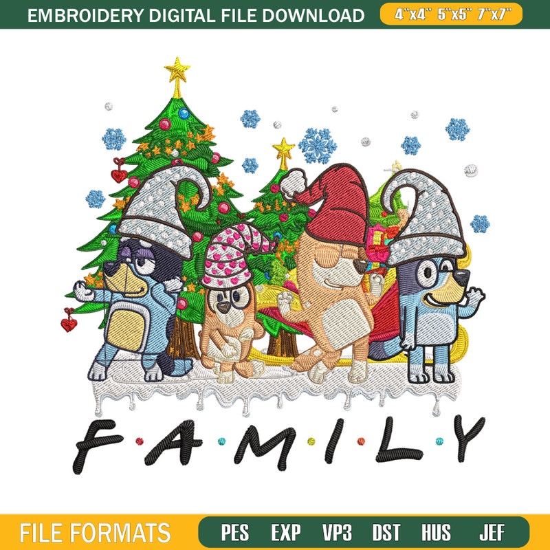 Bluey family Embroidery Design, Bluey Embroidery, Embroidery File, Chrismas Embroidery, Anime shirt, Digital download.jpg