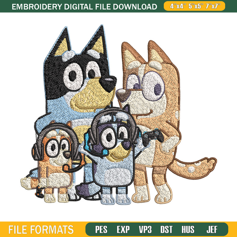 Bluey family Embroidery, Bluey family Embroidery, Embroidery File, cartoon design, logo shirt, Digital download..jpg