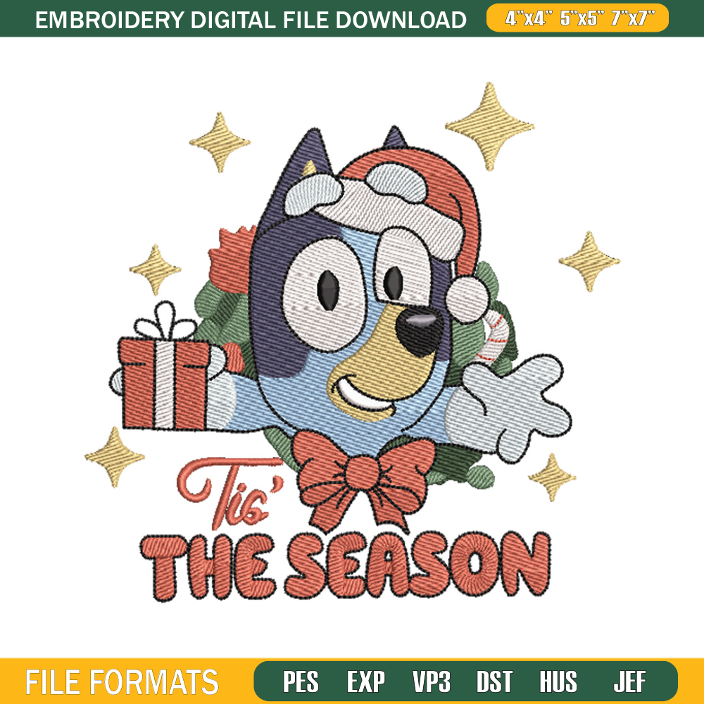 Bluey gift embroidery design, Bluey embroidery, Chrismas design, Embroidery file, Embroidery shirt, Digital download.jpg