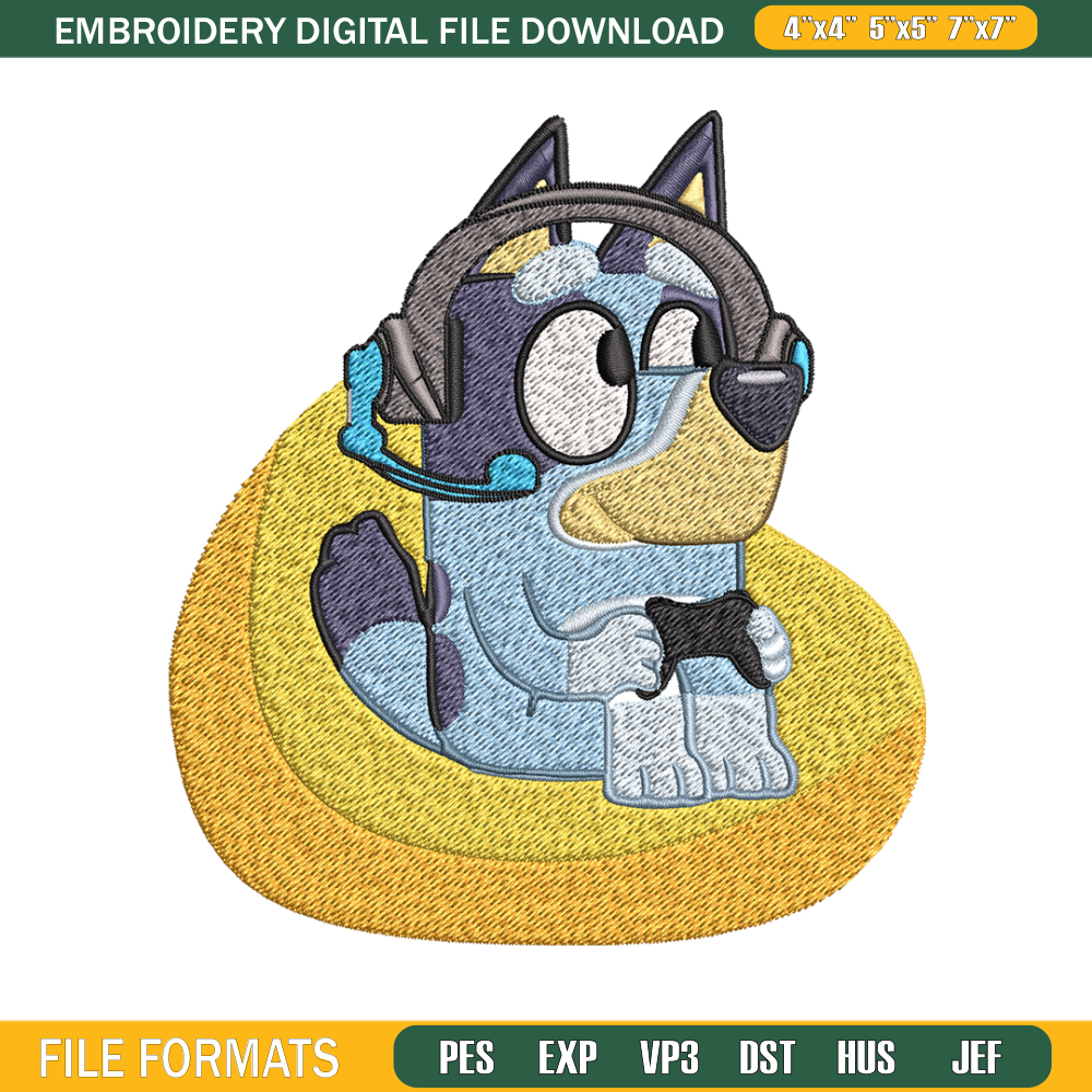 Bluey headphones Embroidery, Bluey cartoon Embroidery, Embroidery File, cartoon design, logo shirt, Digital download.jpg