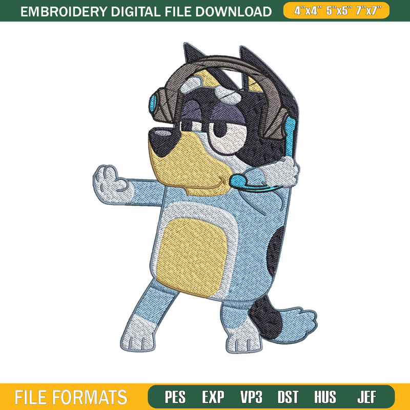 Bluey headphones Embroidery, Bluey headphones Embroidery, Embroidery File, cartoon design, logo shirt, Digital download.jpg