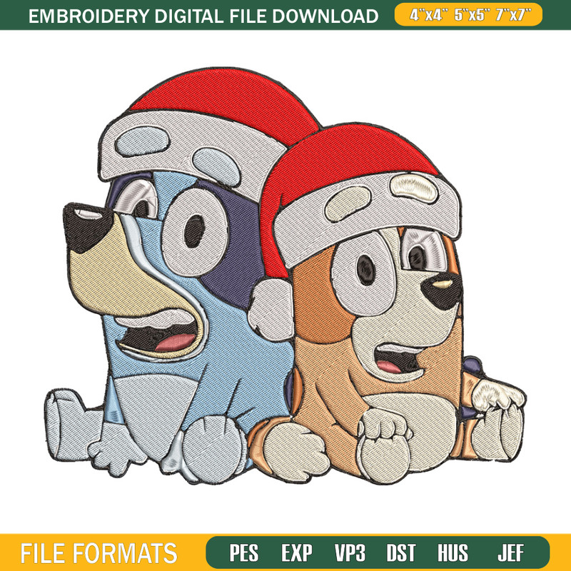 Bluey x Bingo Embroidery Design, Bluey Embroidery, Embroidery File, Chrismas Embroidery, Anime shirt, Digital download.jpg