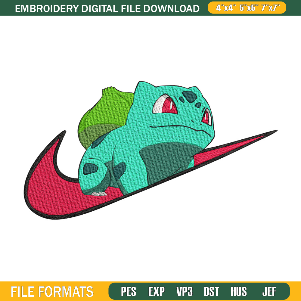 Bulbasaur x nike Embroidery Design, Pokemon Embroidery, Embroidery File, Nike Embroidery, Anime shirt, Digital download.jpg
