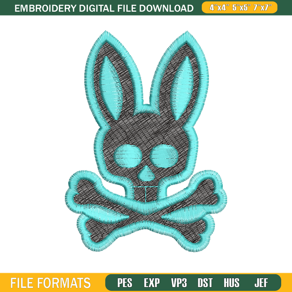 Bunny Skull Logo embroidery design, Bunny Skull embroidery, logo design, logo shirt, Embroidery shirt, Instant download.jpg