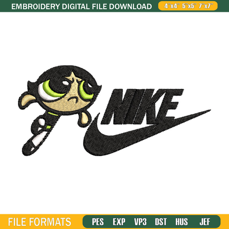 Buttercup Nike Embroidery design, Powerpuff Girls cartoon Embroidery, Nike design, Embroidery file, Instant download. 1.jpg