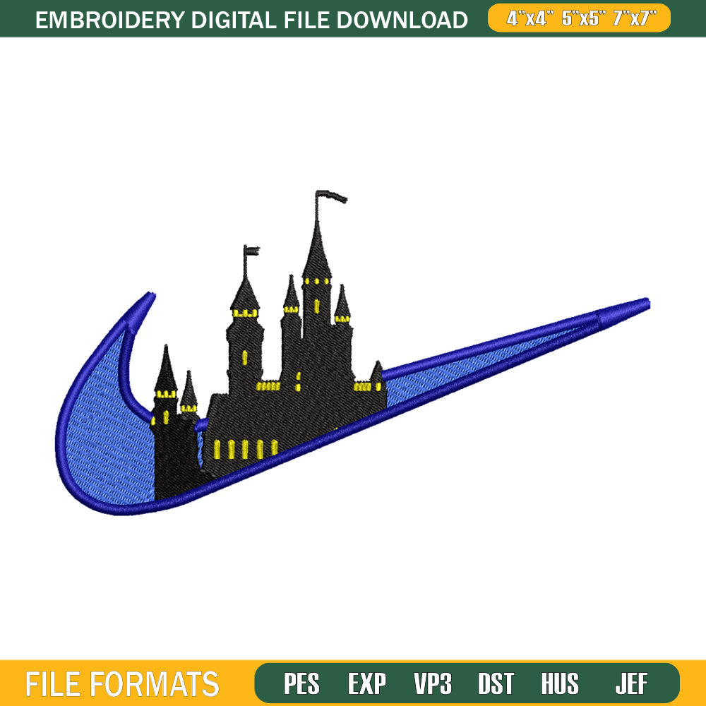 Castle Nike embroidery design, Castle embroidery, nike design, embroidery file, logo shirt, Digital download.jpg