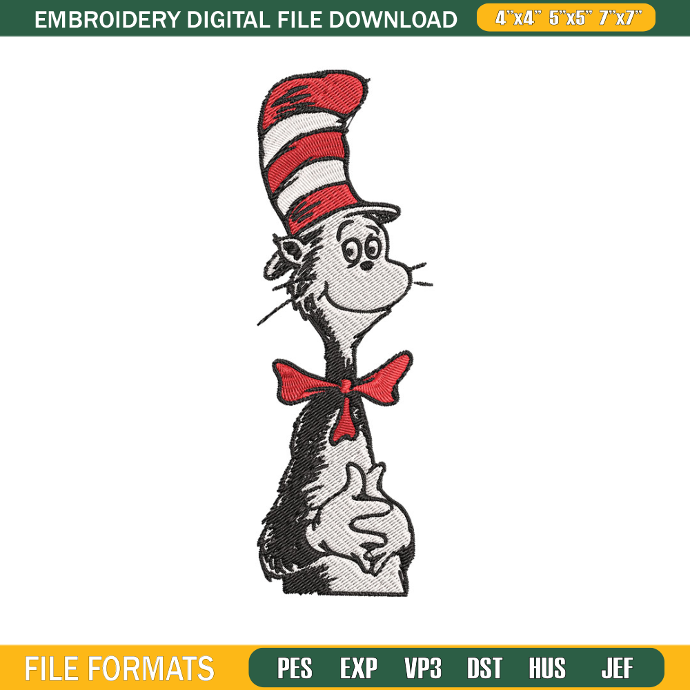 Cat in the Hat Logo Embroidery Design, Dr Seuss Embroidery, Embroidery File, Embroidery design, Digital download..jpg