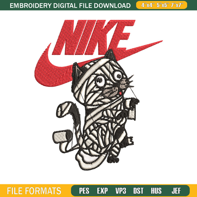 Cat Mummy Nike Embroidery design, Cat Mummy Nike Embroidery, Nike design, Embroidery file, Instant download. 1.jpg