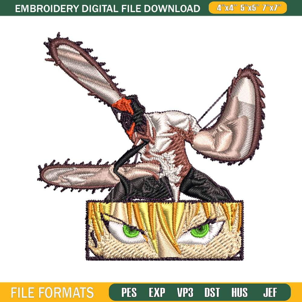 Chainsaw Embroidery Design, Chainsaw man Embroidery, Embroidery File, Anime Embroidery, Anime shirt, Digital download.jpg