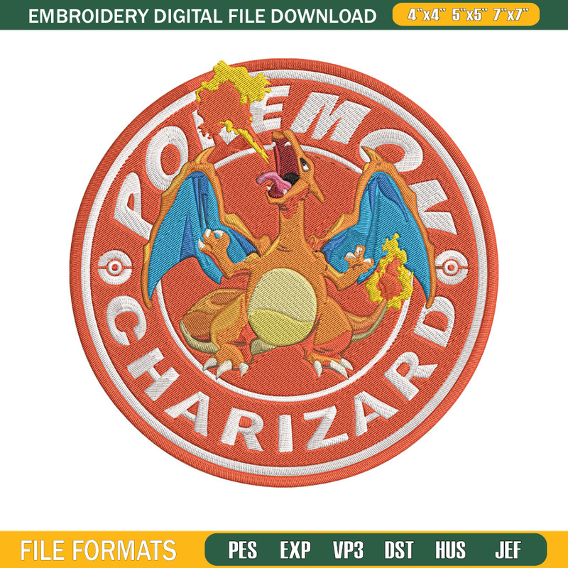 Charizard Embroidery Design, Pokemon Embroidery, Embroidery File, Anime Embroidery, Anime shirt, Digital download..jpg