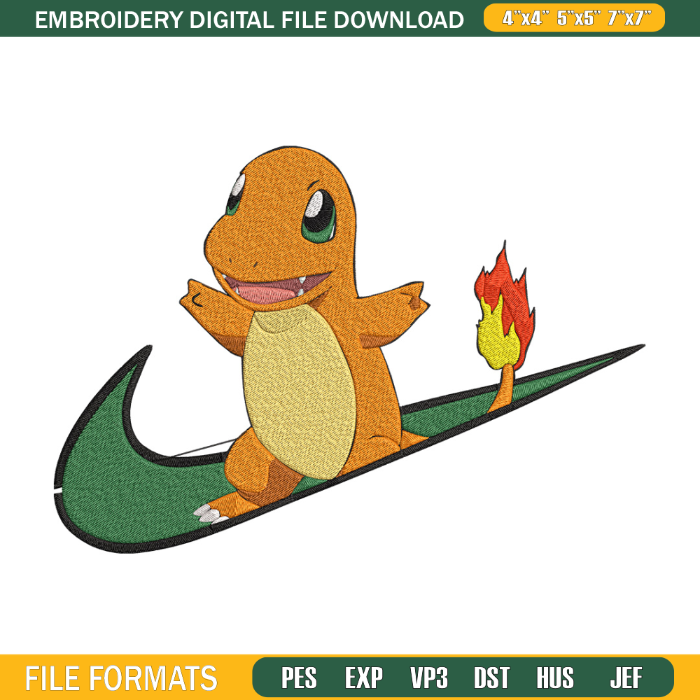 Charmander nike Embroidery Design, Pokemon Embroidery, Embroidery File, Nike Embroidery, Anime shirt, Digital download.jpg
