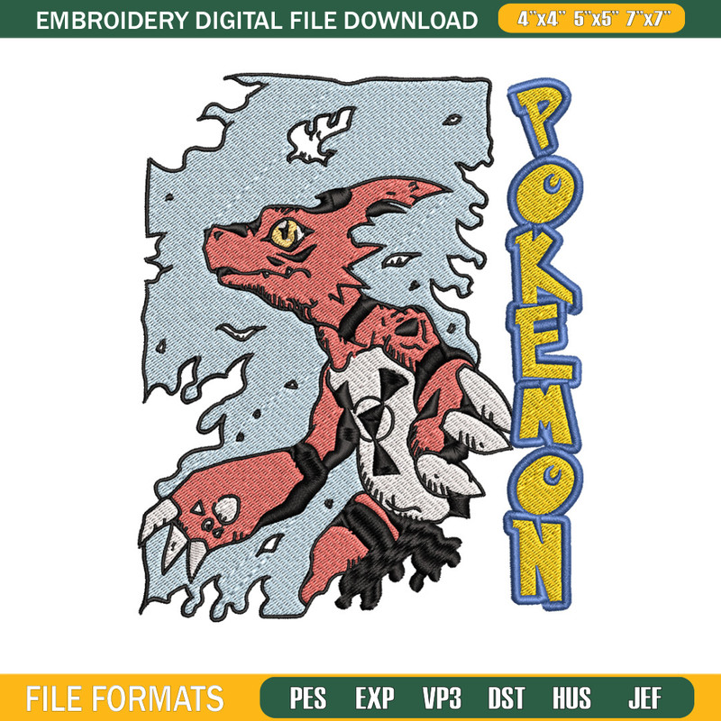 Charmeleon embroidery design, Pokemon embroidery, Anime design, Embroidery file, Digital download, Embroidery shirt.jpg