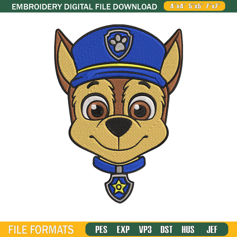 Chase dog Embroidery Design, Paw Patrol Embroidery, Embroidery File,Anime Embroidery, Anime shirt, Digital download.jpg