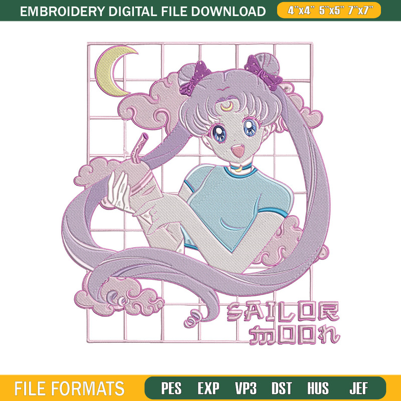Chibi moon Embroidery Design, Sailor moon Embroidery, Embroidery File, Anime Embroidery, Anime shirt, Digital download.jpg