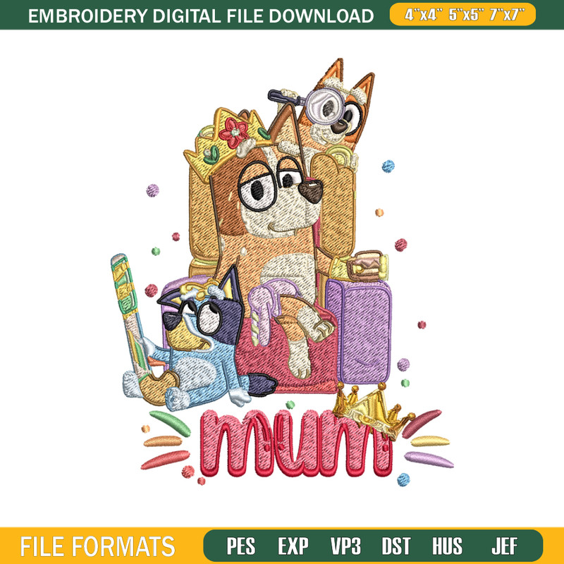 Chilli Heeler Embroidery, Bluey Mum cartoon Embroidery, Embroidery File, cartoon design, cartoon shirt, Digital download 1.jpg