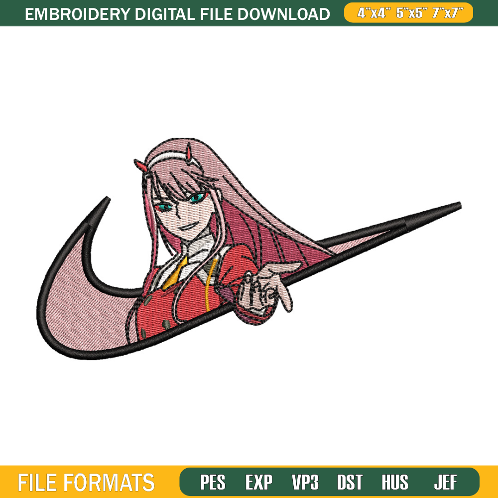 Code 002 nike embroidery design, Zero two embroidery, Anime design, Embroidery shirt, Embroidery file, Digital download.jpg