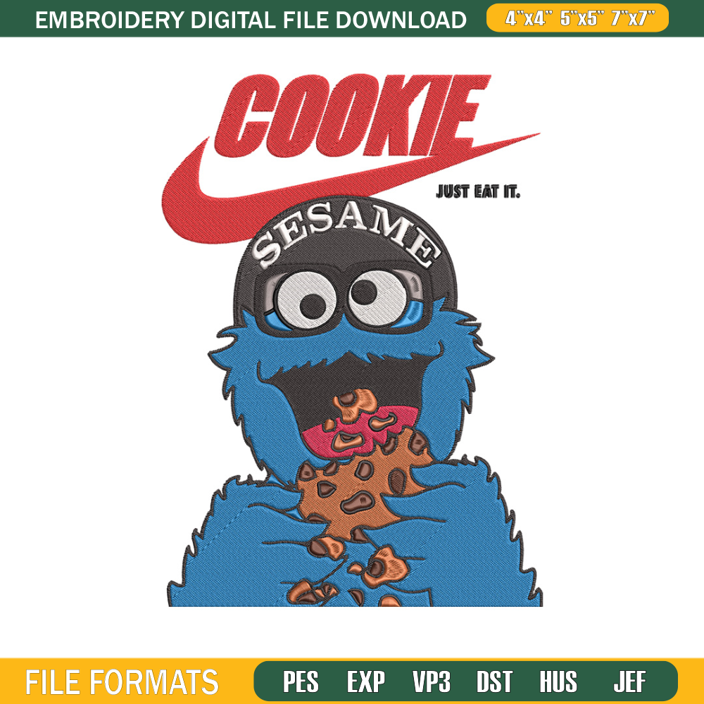 Cookie Monster x nike Embroidery Design, Cookie Monster Embroidery, Embroidery File, Nike Embroidery, Digital download.jpg