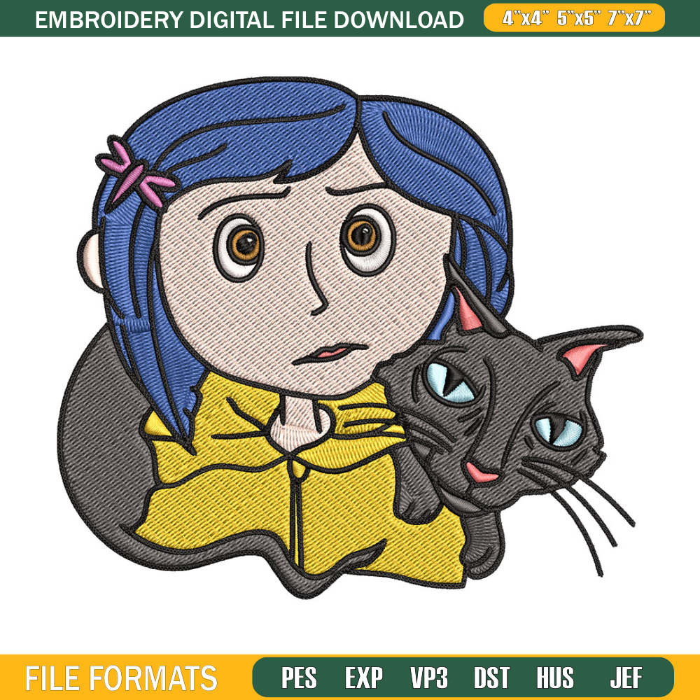 Coraline And Black Cat Embroidery Design, Coraline Embroidery, Embroidery File, Cartoon shirt, Digital download..jpg