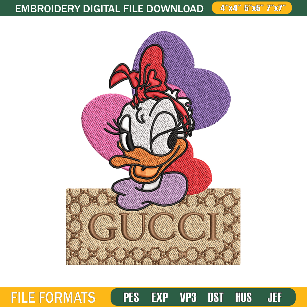 Daisy Donald Duck Gucci Embroidery design, Disney cartoon Embroidery, cartoon design, Embroidery File, Digital download.jpg