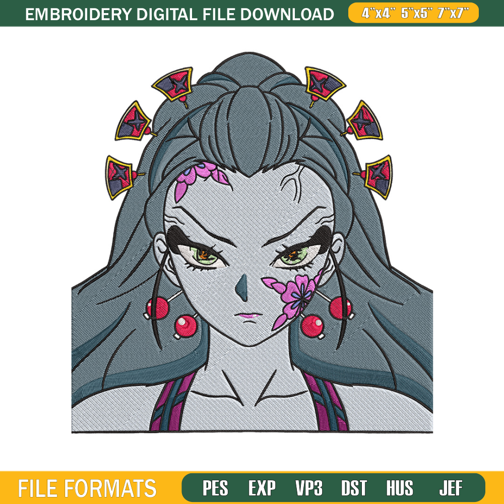 Daki face Embroidery Design, Demon slayer Embroidery, Embroidery File, Anime Embroidery, Anime shirt, Digital download.jpg