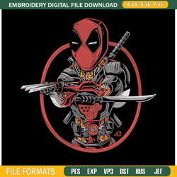 deadpool circle embroidery design, deadpool embroidery, embroidery file, anime embroidery, anime shi1459