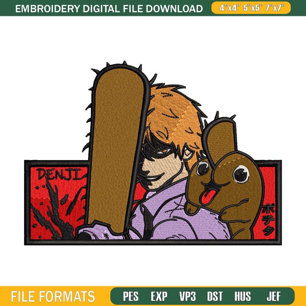 Denji horror embroidery design, Chainsaw embroidery, Anime design, Embroidery shirt, Embroidery file, Digital download.jpg
