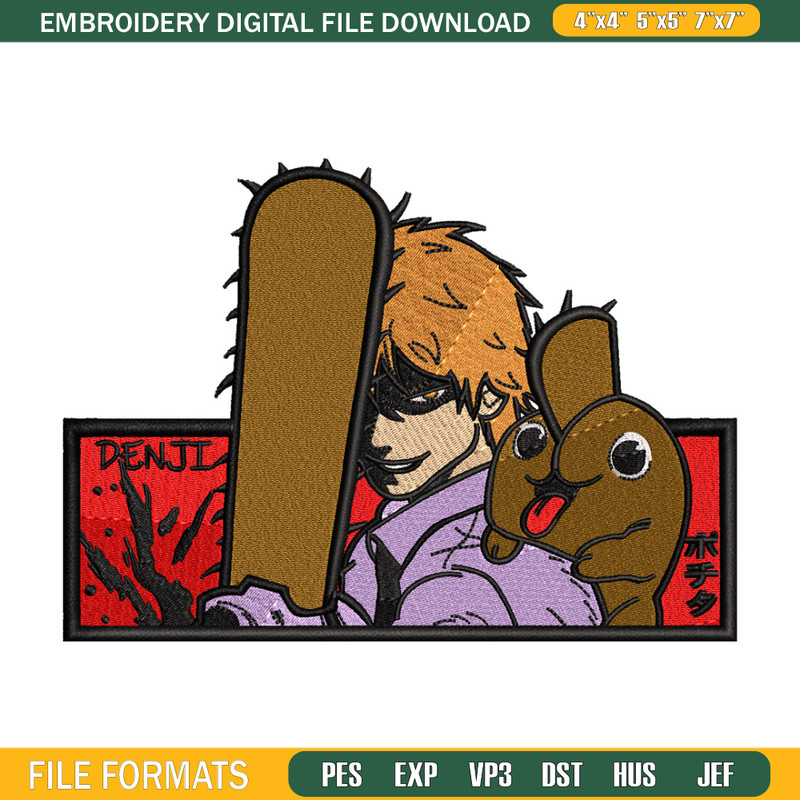 Denji horror embroidery design, Chainsaw embroidery, Anime design, Embroidery shirt, Embroidery file, Digital download.jpg